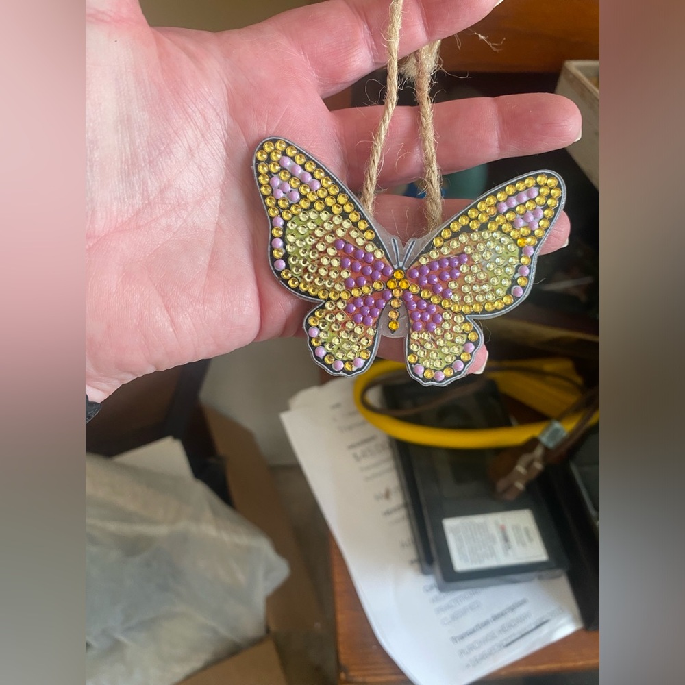 Embellished Butterfly Ornament Yellow & Purple Rhinestones